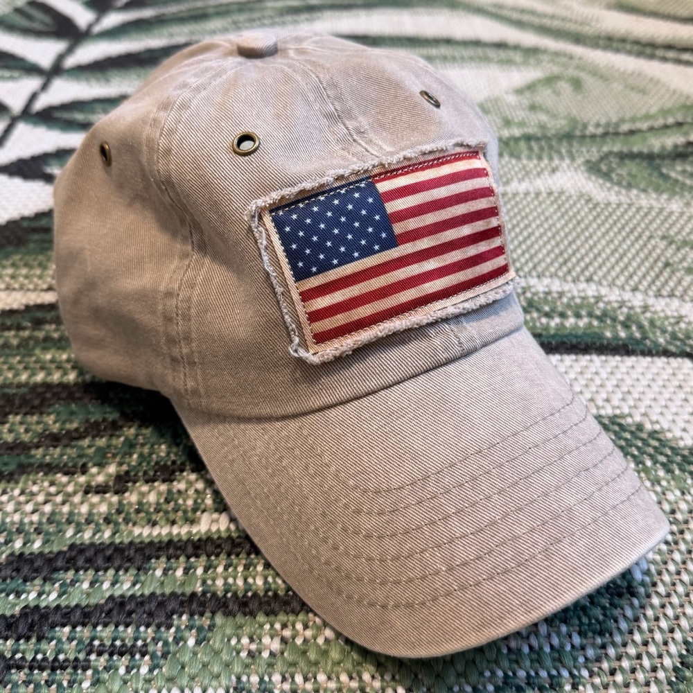 USA Chevrolet Beige Cap with American Flag Patch Hat